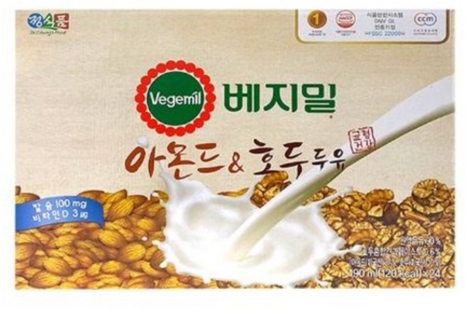 베지밀 아몬드와 호두 두유 190ml 24팩, 24개