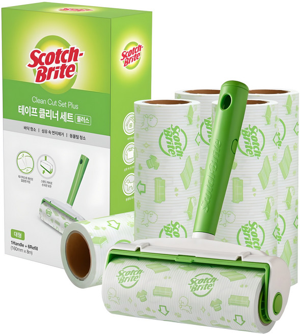 스카치브라이트 클린컷 테이프 클리너 세트 대형 스타터팩 핸들 + 리필 6개, 1세트