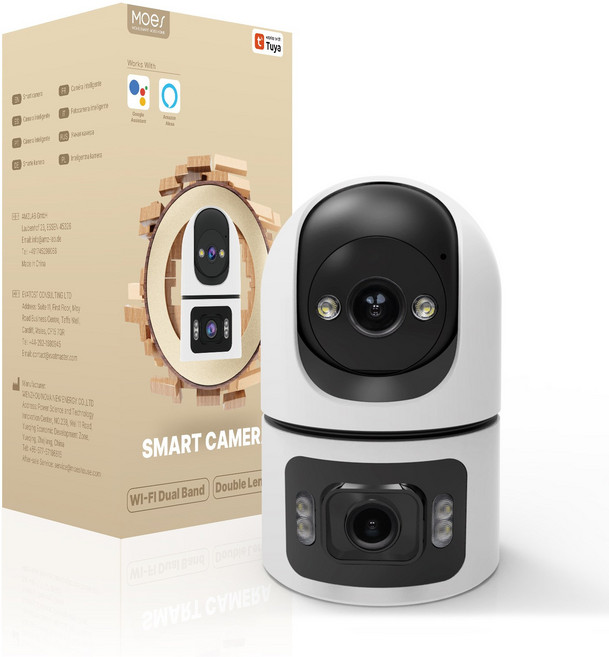 moer 智能雙鏡頭室內攝影機，支援App遠端控制，HD夜視，ONVIF, 1個, 雙屏4mp+4mp攝像頭