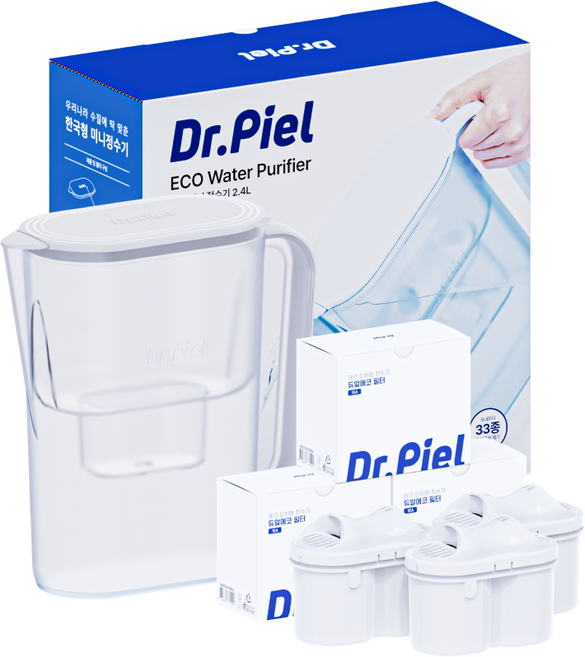 닥터피엘 에코 피처형 정수기 2.4L 한국형 미니 정수기 친환경 셀프케어 정수기, 1년세트 (본품 + 필터 3개 / 12개월)