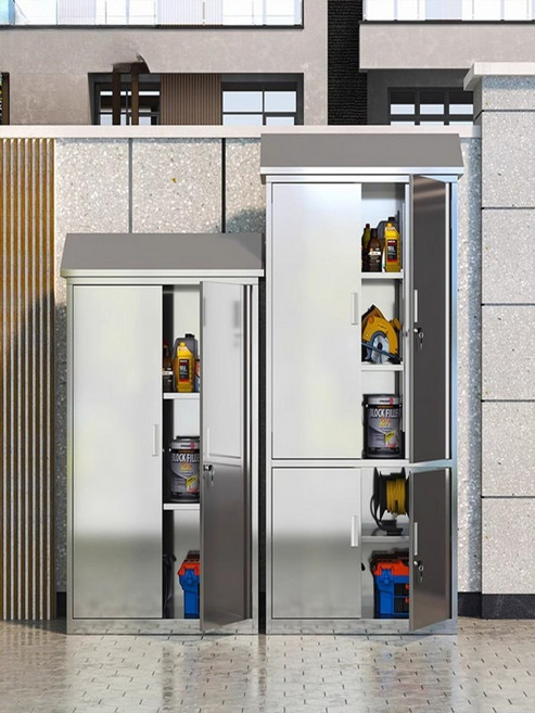 스테인리스 스틸 경사형 캐비닛 정원 잡화 보관 잠금식 창고 야외 소형 보관함 실외용 조립식 보관 수납함 방수 공구함 정원창고 베란다창고 보관 실외수납 대형수납 내구성 잠금장치, N_5층 높이1800 너비1000 깊이420