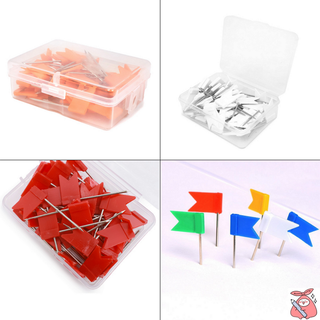 해피J보따리 깃빌모양 압정핀 50p 지도표시 게시판 보드판 메모고정 고정핀 보관케이스, 레드, 1개, 50개입