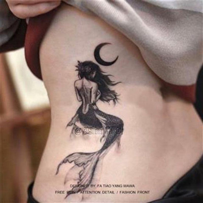 草本美人魚月亮紋身貼 紙，新款性感辣妹花臂防水持久女ins, 1個, 人魚聖女-2張