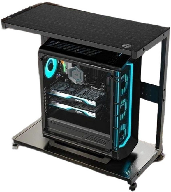 컴퓨터 거치대 빅타워 본체 수납장 고정형 이동식 선반 블랙 중형 640x270x540mm, 11.블랙소형높이조절가능+PS5스탠드