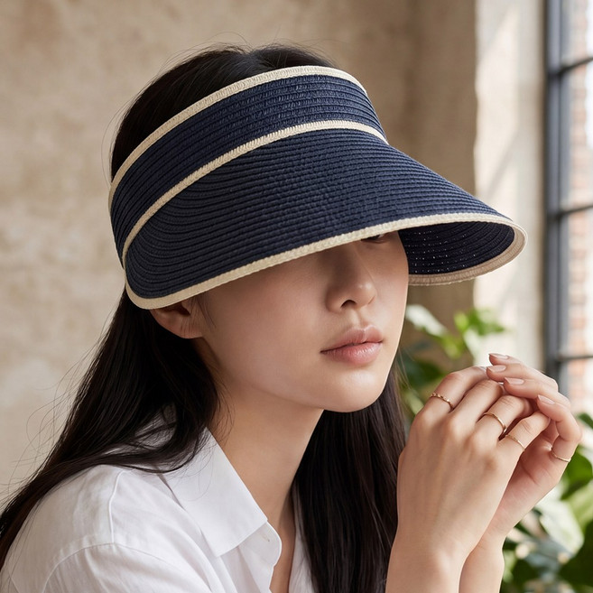 러비러비 라탄 돌돌이 썬캡 여성 여름 자외선차단 휴대용 밀짚모자