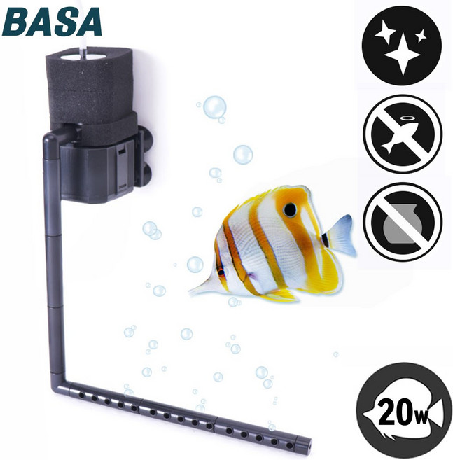 BASA 초미세 측면 여과기 20w/ 바사 수족관 어항 수조 쉬림프 구피 열대어 수초 필터 수질정화 청소 기포기, 1개, 20W