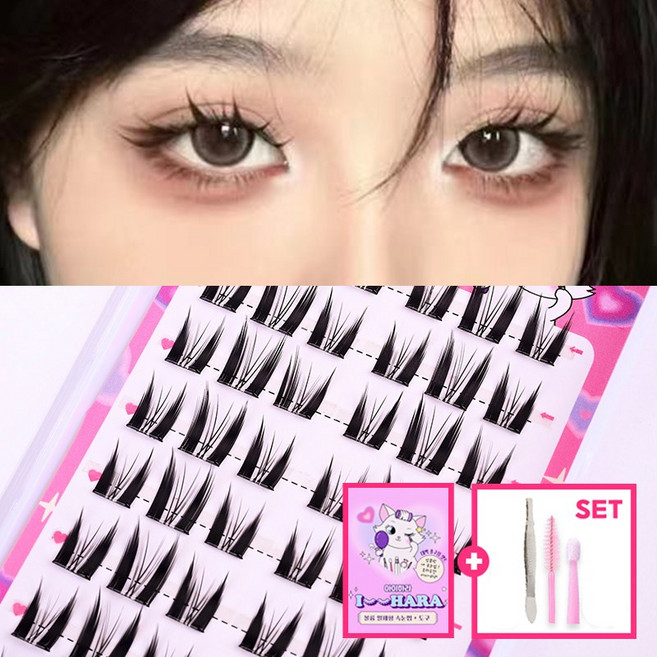아이하라 세로8줄 노글루 DDT206-02 가닥 부분속눈썹 원터치 셀프 연장 속눈썹, 1개