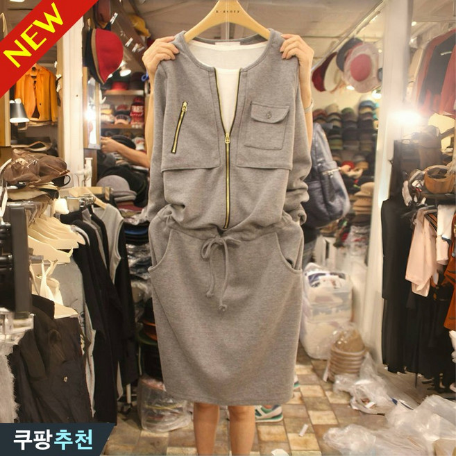 여성 캐쥬얼 슬림핏 허리 밴딩 젊어 보이는 날씬해보이는 원피스 가을 편한 스판 통기성 무지 심플 데일리 출근룩 루즈핏 캐주얼 하프 포켓 집업 디자인 패션 폼폼 입체 스커트