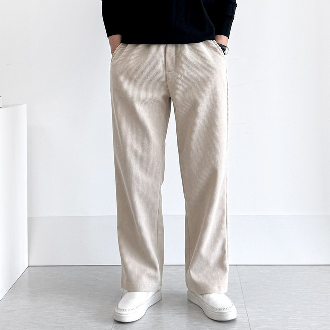 맨즈에버 따뜻한 기모 바지 남자 골덴 와이드 밴딩 팬츠