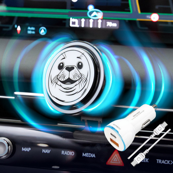 벤타론 Qi2 15W 표면냉각 쿨링팬 맥세이프 차량용 무선충전기 거치대, 물범(54W시거잭포함/애플갤럭시 겸용)