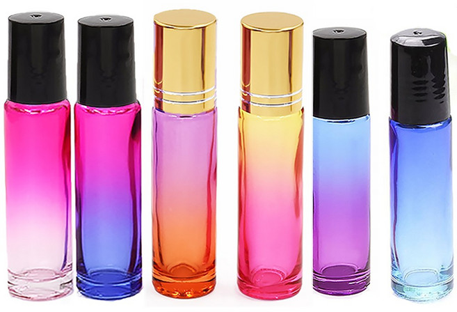 모든유통 10ml 그라데이션 롤온 공병 미니 롤러볼 향수 용기, 1개, 보라블루그라데이션 검정캡