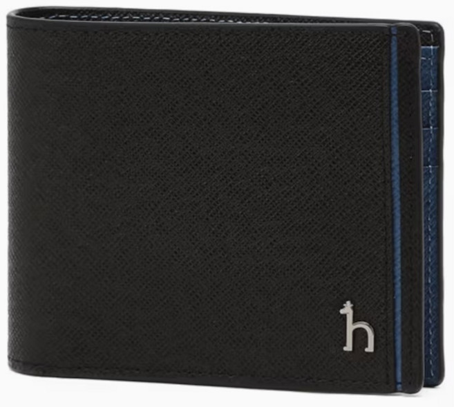 헤지스 블루 라인 배색 소가죽 반지갑 YMWUWA151BK