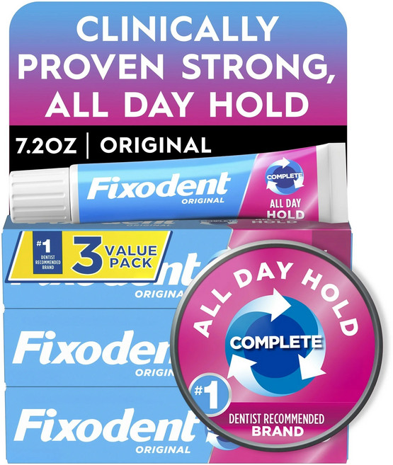 픽소덴트 컴플리트 오리지널 덴투르 에디시브 크림 68g 3팩 Fixodent Complete Original Denture Adhesive, 3개, 3개입