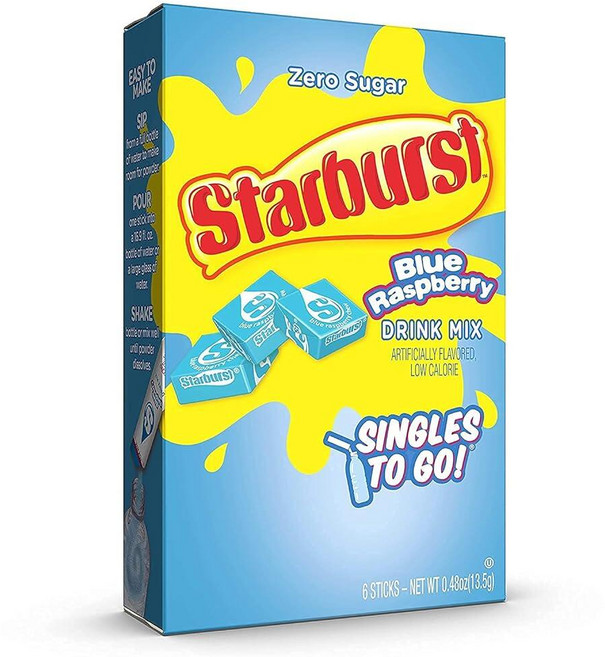 Starburst Singles To Go Zero 슈가 드링크 믹스 블루 라즈베리 박스당 6개입 (1팩), 1개, 13.5g