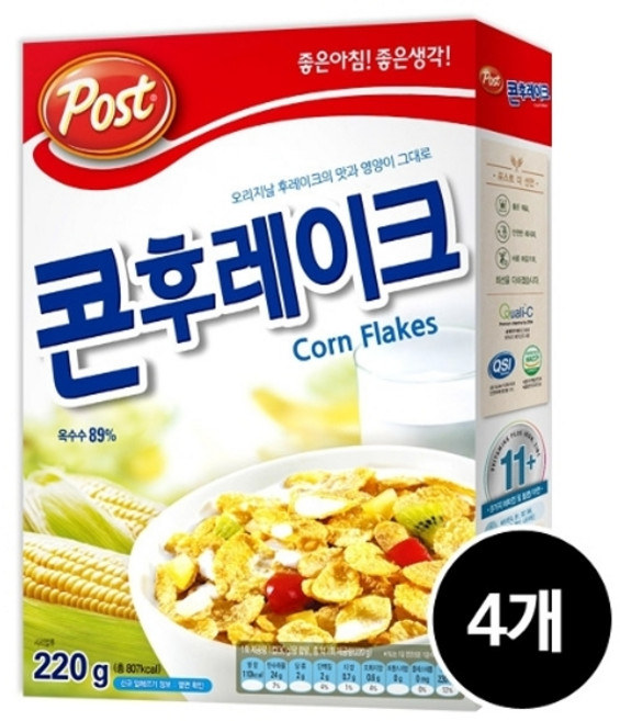 다봄 POST 고소한~옥수수89% 콘후레이크220g, 220g, 4개
