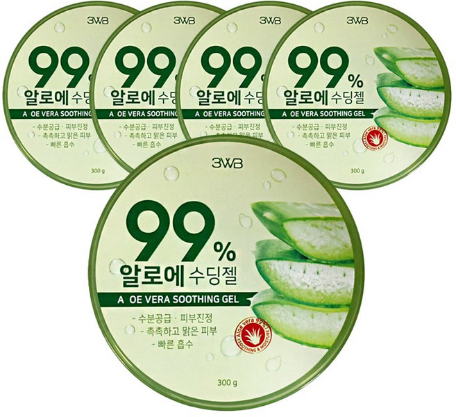 3WB 알로에 수딩젤 대용량 수딩겔 수분 진정 미백 알로에베라, 300g, 5개