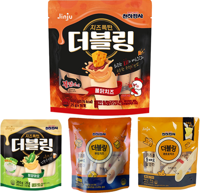 진주햄 천하장사 더블링 불닭치즈 소시지 400g + 250g 3종 (콰트로치즈 뿌링치즈 청양마요) 4개세트, 1개, 1.15kg