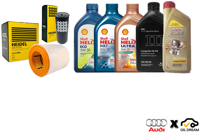 아우디 A4 2.0TFSI 엔진오일 세트, B7 2.0TFSI (BPG) 5L, 킥스 G1 가솔린 5W30 엔진오일, 오일필터 + 에어크리너필터, 1개