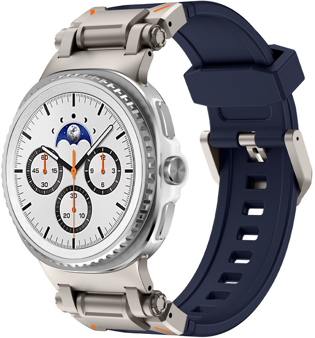 Roger 갤럭시워치8/워치8 클래식 호환 티타늄 스테인리스 메탈 커넥터 메카닉 실리콘 스트랩 40/44/46mm, 티타늄 블루