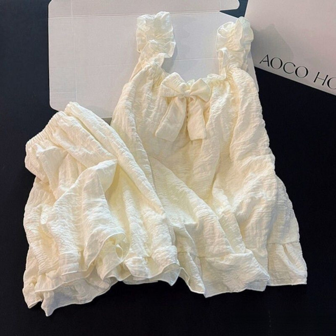 해피유통여아 여름 귀여운 잠옷 홈웨어 세트 꽃 장식과 퍼프 소매14세 이상 XG03