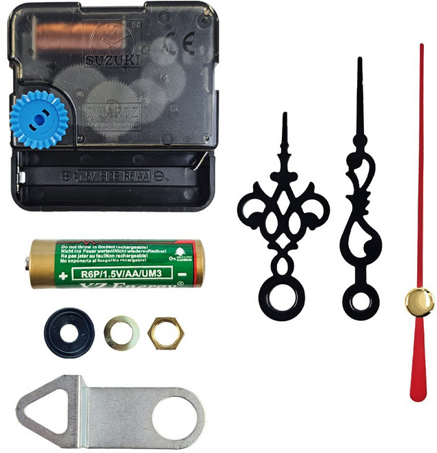 스즈키(SUZUKI) 무소음 시계 무브먼트 14.8mm+디자인 엔틱 시계바늘 02B+건전지+너트+와셔+고무패드 세트 시계만들기 DIY 벽시계 탁상용