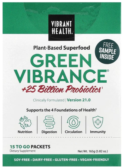 바이브랜트헬스 Green Vibrance +250억 프로바이오틱 버전 19.0 15팩 168.9g(5.96oz), 1개 - 쿠팡