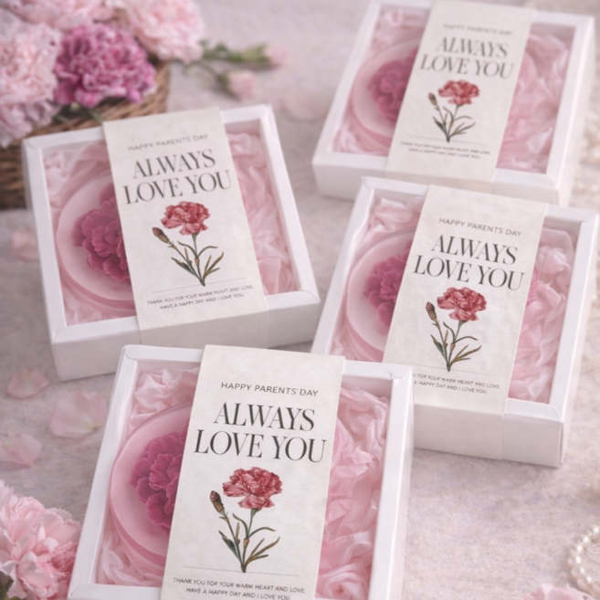 카네이션 비누 선물세트 어버이날 스승의날 답례품 플라워 수제 세안비누, 90g, 1개입