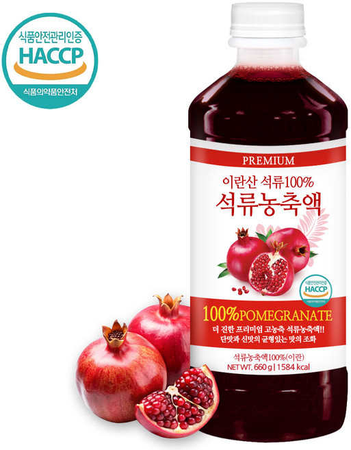 푸른들판 100% 석류 원액 즙 농축액 주스 무가당 HACCP 인증, 1개, 660g