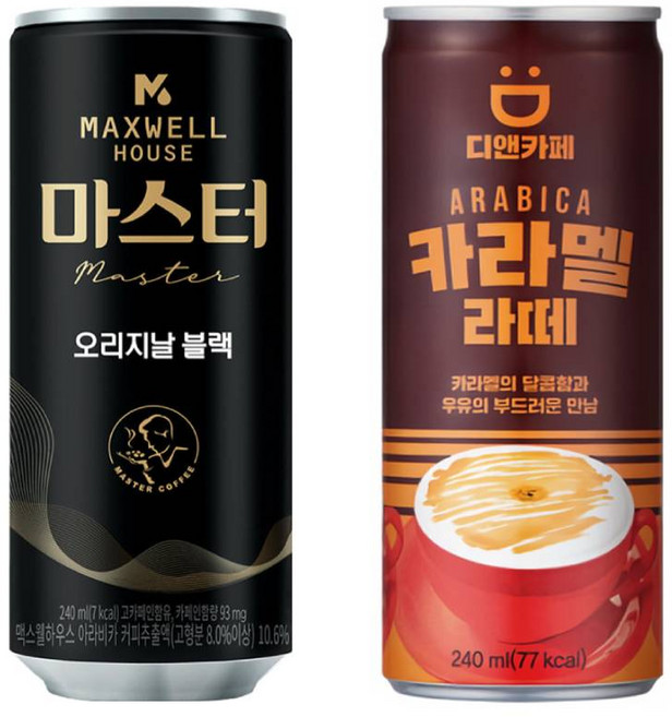 맥스웰 마스터 오리지날 블랙 240mlx15개+디앤카페 카라멜라떼 240mlx15개, 1개, 240ml