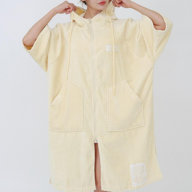 수올리 후드 집업 판초타월 수영장 워터파크 커플 성인 타올 가운, 1개, 레몬