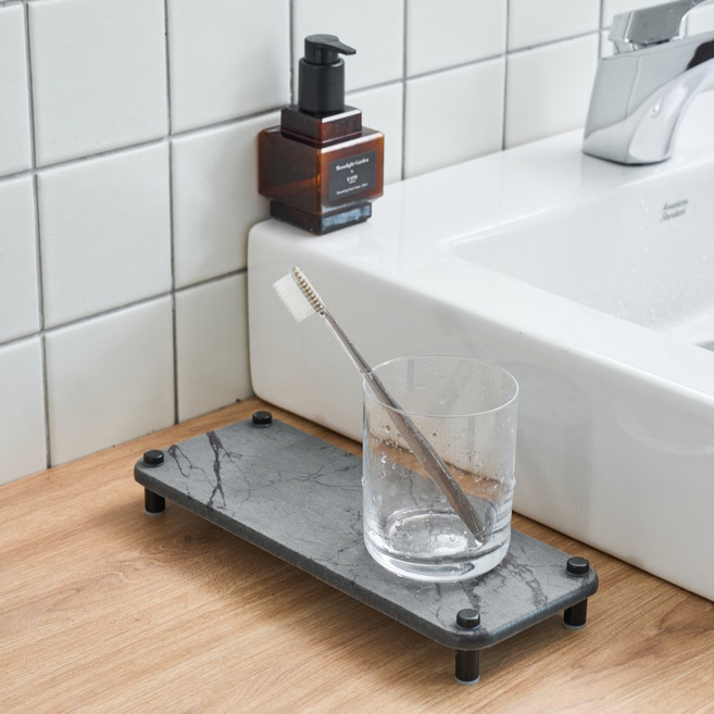 아르앤유 공중부양 4발 스탠 받침 마블 규조토 트레이 젠다이 건조대, 1개, 다크그레이