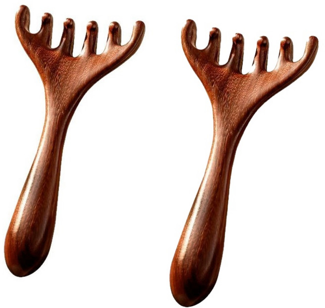 거와스 나무 두피 괄사 마사지기, 원목, 2개