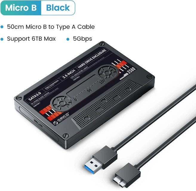 ORICO 외장 하드 드라이브 인클로저 USB 3.0 SATA 5Gbps HDD 및 SSD 테이프 인클로저 DIY 스티커 포함 U, 01 USB3.0 Black