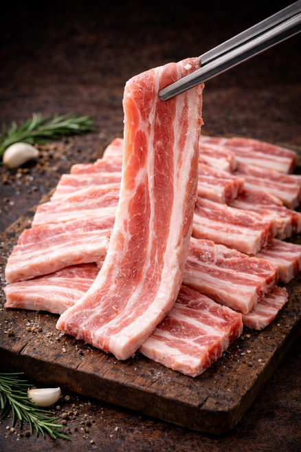 삼겹살 1kg 대패 껍질 있는 삼겹살 슬라이스 구이용 제육용, 1개