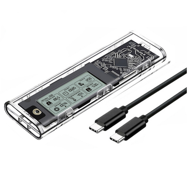 M.2 NVME/NGFF 듀얼 프로토콜 SSD 인클로저 투명 하드 드라이브 케이스 USB3.2(지능형 디스플레이 SATA SSD 어댑터 포함), 1개, 흔한