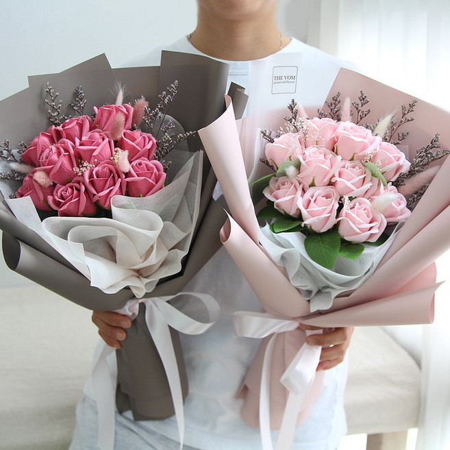 비누꽃다발 10송이 생일 로즈데이 성년의날 졸업식 꽃다발, 1개, 코랄핑크