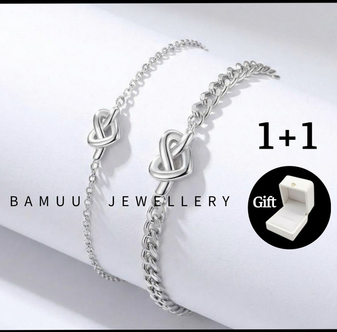 BAMUU 1+1 러브노트 커플팔찌 은커플 팔찌 발렌타인데이 화이트데이 선물