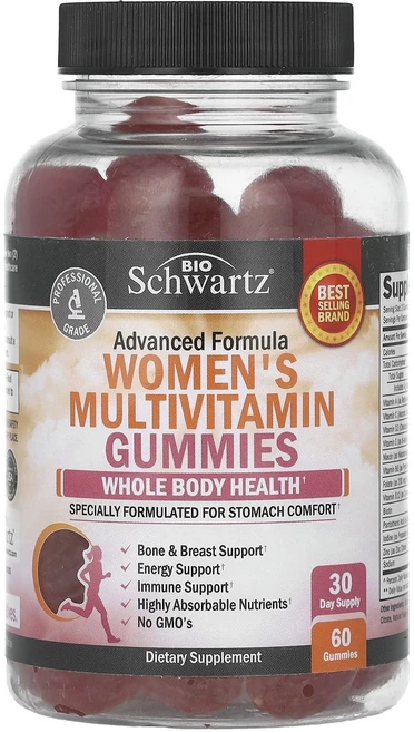 BioSchwartz 여성용 종합비타민 구미젤리 개선된 포뮬라 구미젤리 60개, BioSchwartz여성용종합비타민구미젤리개선된포뮬라구, 1개, 60정 - 쿠팡