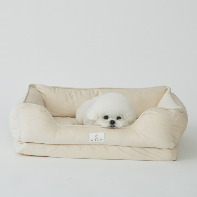 홀릭하임 슬개골보호 에그폼 강아지 쿠션 고양이 극세사 사각 대형 중형 소형 하우스 쇼파 S02, 1개, 베이지