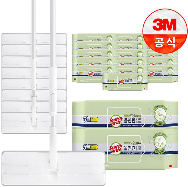 스카치브라이트 올터치 더블액션 막대걸레 대형 + 베이직 미세먼지 물걸레 청소포 더블액션 플러스 대형 25매 x 2p, 9개