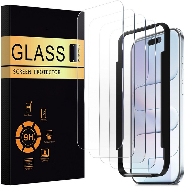 Seefer 아이폰 강화유리 필름 정렬 프레임 포함 세트 9H 경도 2.5D 풀커버 간편설치 스크래치방지 방현 고투과율 4매, 1세트, 고투명