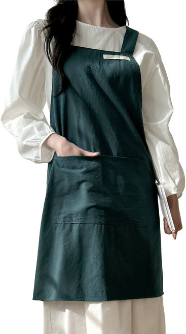 두리앤고 와이드스트랩 카페 원피스 앞치마 생활방수, 1개, 딥 그린
