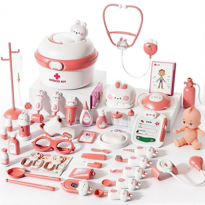 토요요 토끼 소꿉놀이 의사 역할놀이 장난감 병원놀이 완구 어린이 놀이세트BY-YS1, 1세트, 분홍색B