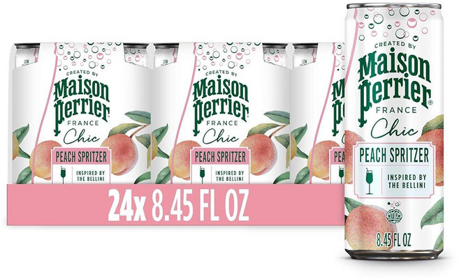 Maison Perrier Chic 버라이어티 팩 가향 스파클링 음료 저칼로리 모크테일 12팩, Peach Spritzer, 355ml