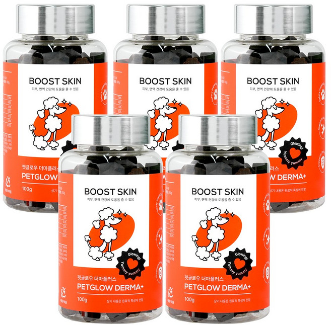 펫글로우 더마플러스 강아지 피부영양제 아토피 발습진 가려움 피모 보조제, 5개, 피부/피모, 100정