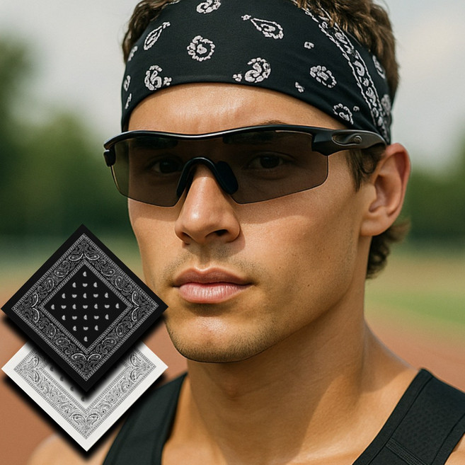 굿카르마 러닝 등산 스포츠 반다나 손수건 1+1, 1세트, 화이트+블랙