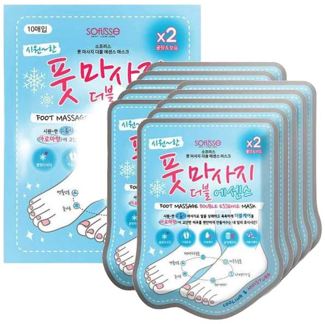 소프리스 풋 마사지 더블 에센스 마스크 10매 / 발각질 발뒤꿈치 발패치 풋팩 발관리 안마 풋케어 발건강 발, 1개, 10개입