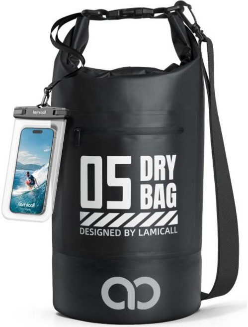 휴대폰 파우치가 포함된 라미콜 방수 드라이 백팩 플로팅 롤탑 20L 옐로우, 5L, Black