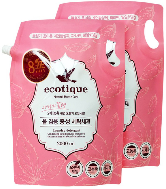에코띠끄 울 겸용 고농축 중성 세탁세제 리필 2000ml x 2, 2L, 2개
