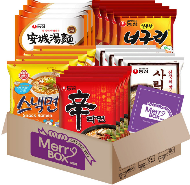 봉지라면세트 20개(신라면4+안성탕면4+얼큰너구리4+사리곰탕4+스낵면4)+메세지카드, 1세트